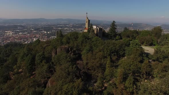 Santuario da Penha Sanctuary drone aerial view in Guimaraes, Portugal