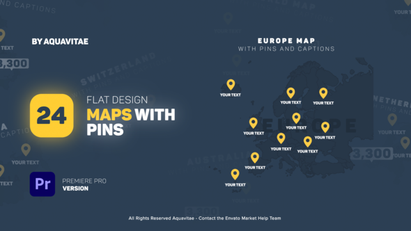 Flat Design Maps With Pins for Premiere Pro