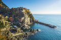 Manarola, village on the rocks, on a clear day. Cinque Terre, Italy. - PhotoDune Item for Sale