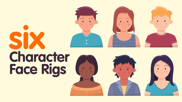 Six Character Face Rigs - After Effects template