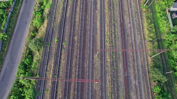 Drone View of Train Track Parallel Each One