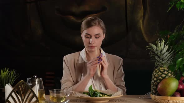 Charming Girl Takes Off Her Protective Mask and Proceeds to Dinner
