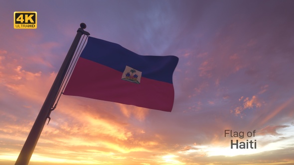 Haiti Flag on a Flagpole V3 - 4K