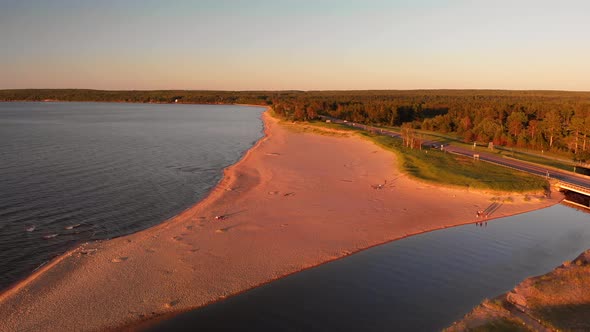  Lake Superior  Beach At Sunset. Aerial View.