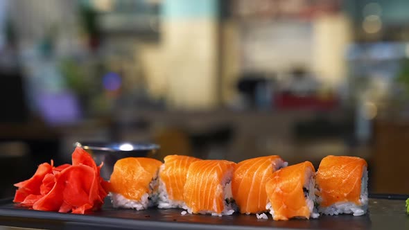 Salmon roll sushi with cheese.