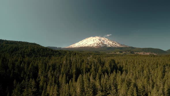 Aerial Drone Shot of Mount Saint Helen's Volcano Mountain on a Bright Sunny Day Washington