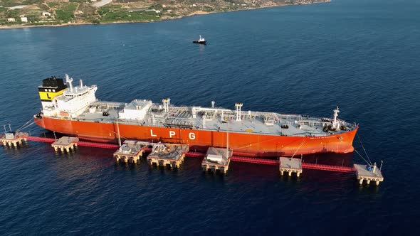 A gas tanker is anchored at sea aerial view 4 K