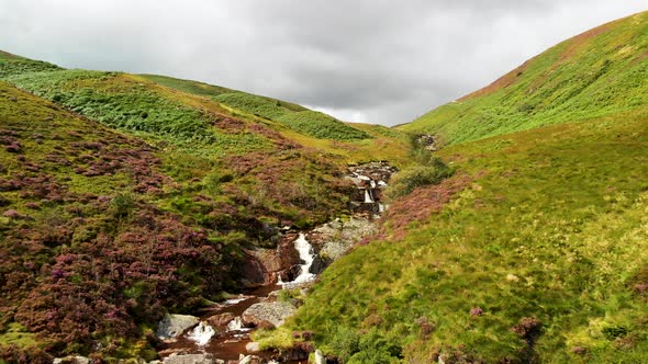 Aerial view Waterfall in Snowdonia National Park, Wales.