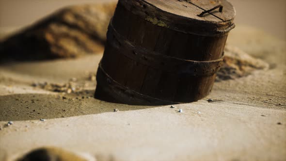 Old Wooden Basket on the Sand at the Beach