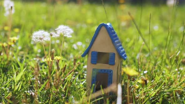 Scene with Toy House in the Grass Representing Eco-home