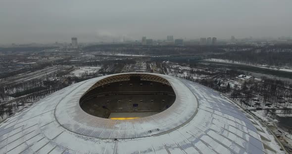 Aerial View of Winter Moscow and Reconstructed Luzhniki Stadium, Russia