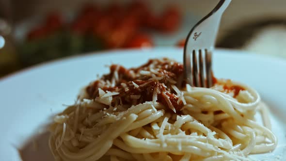 Spaghetti Alla Carbonara with Cheese and Tomato and Meat Sauce