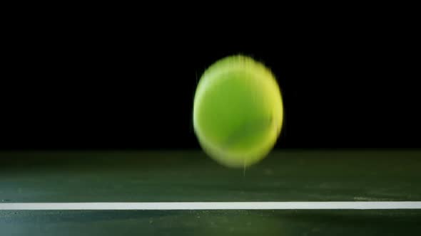 Tennis ball bouncing on white line 4k