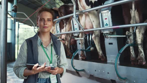 Agriculture Worker Posing Dairy Facility Portrait