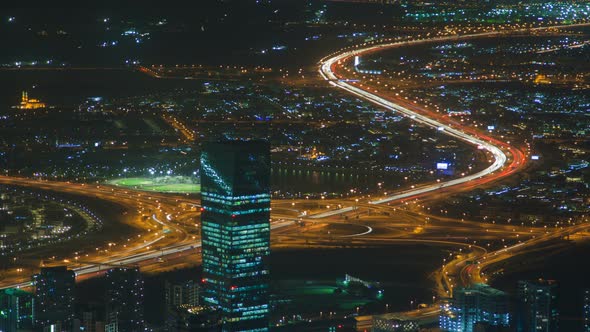 Dubai Cityscape Traffic Night Time Lapse