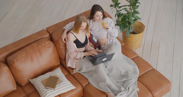 Two lesbians are on the couch Two lesbians are working on a laptop LGBT Bisexual Love