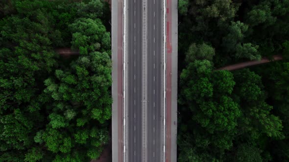 Vertical Aerial Drone Footage of the Cable Bridge in the City