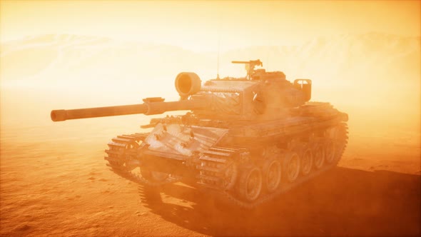 World War II Tank in Desert in Sand Storm