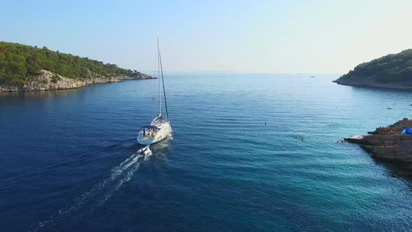 Aerial view of sailing boat