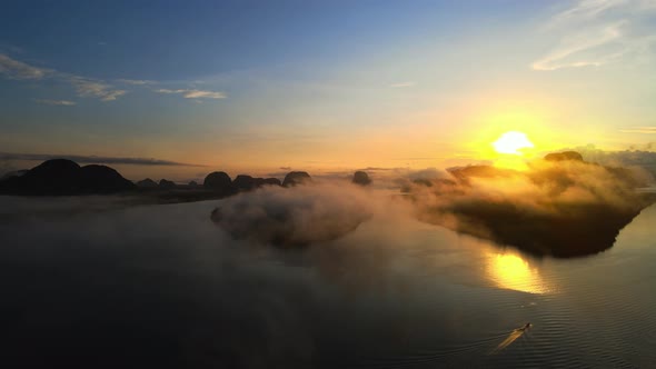 Aerial view landscape of drone. Beautiful nature  And the villagers make a living through fishing. S