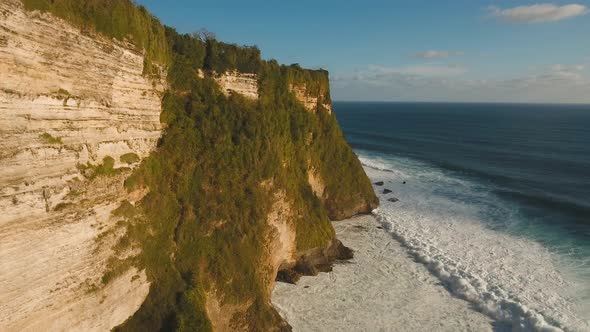 Rocky Coastline on the Island of Bali. Aerial View.