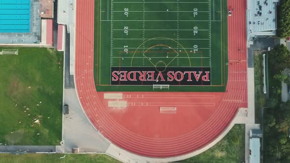 Afternoon drone view from the Palos Verdes High School's soccer field in Palos Verdes Estates, Calif