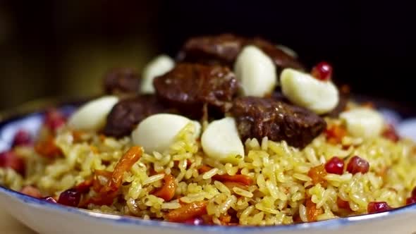 Beef Pilaf with Pomegranate Seeds