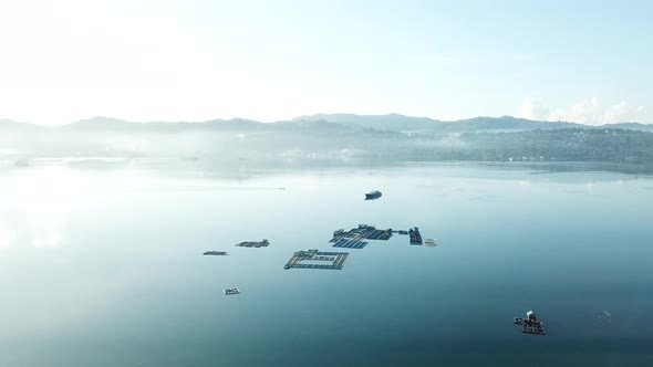 Lake Aerial View With Traditional Cage Of Fish