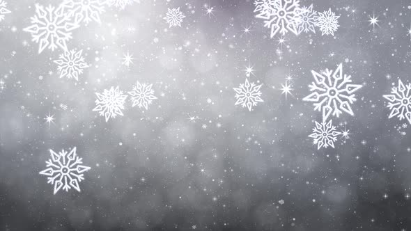 Snow falling on White sky with Blue particles in the winter Christmas