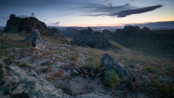 beautiful sunset among the rocks