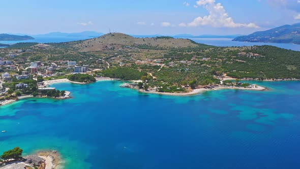 Aerial View of Tropical Island Beach and Lagoon