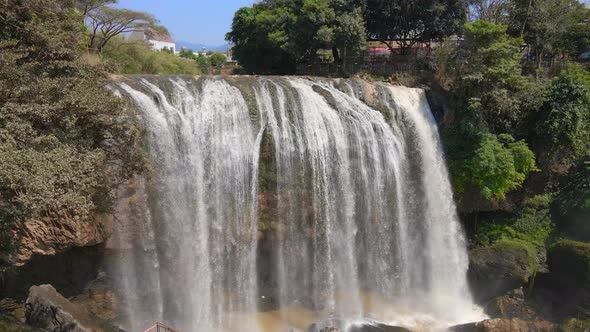 Aerial Shot of the Elephant Waterfall in the City of Dalat in the Southern Part of Vietnam