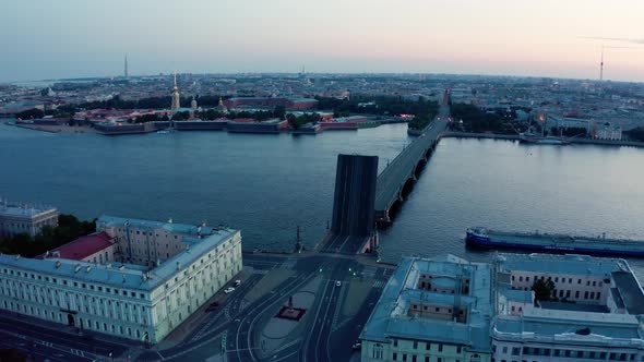 view of bridge in St. Petersburg , ship approaches
