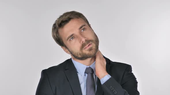 Businessman with Neck Pain, White Background