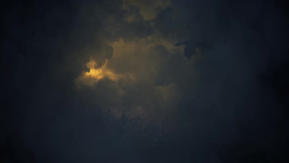 Dragon Flying Through A Lightning Storm