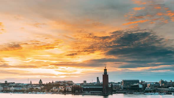 Stockholm, Sweden. Skyline Cityscape Famous View Of Old Town Gamla Stan In Summer Evening