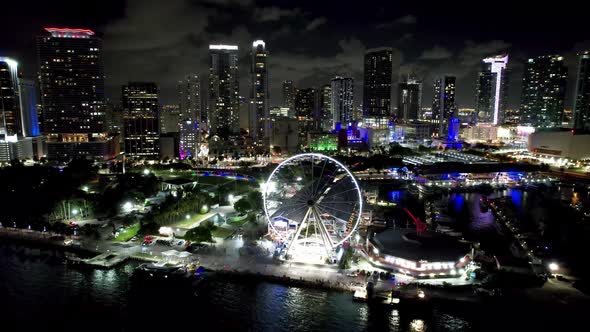 Night cityscape Miami Florida United States. Touristic landmark city.