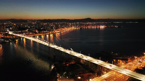 Night cityscape scenery of island os Florianopolis Brazil. Travel landmark