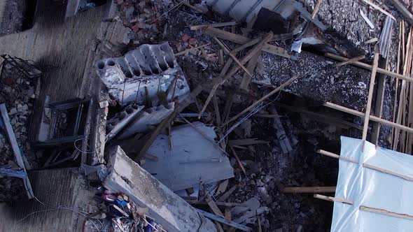 Vertical Video of a Wartorn Building in Ukraine