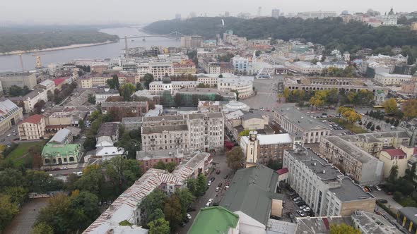 Cityscape of Kyiv, Ukraine. Aerial View, Slow Motion