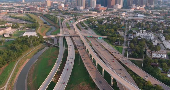 High angle establishing drone shot of downtown Houston. This video was filmed in 4k for best image q