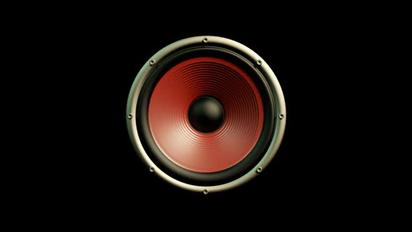 Audio Speaker with Red Membrane Isolated on Black Playing Modern Music Loop alt