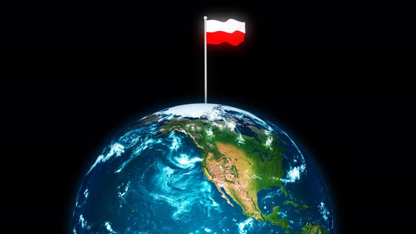 Poland Flying Flag Wave Animated On 3d Planet Earth