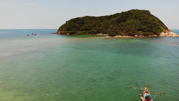 Aerial Drone View Small Koh Ma Island, Ko Phangan Thailand. Exotic Coast Panoramic Landscape, Mae