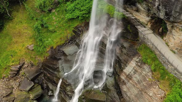 Steinsdalsfossen Is a Waterfall in the Village of Steine in the Municipality of Kvam in Hordaland