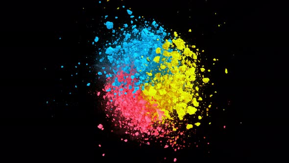 Super Slow Motion Shot of Rotating Color Powder Expolosion Isolated on Black Background at 1000Fps alt