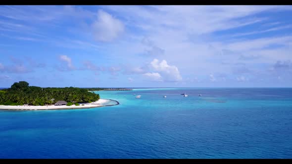 Aerial drone sky of beautiful seashore beach time by clear sea and white sandy background of adventu