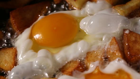 Frying eggs and fries In Pan