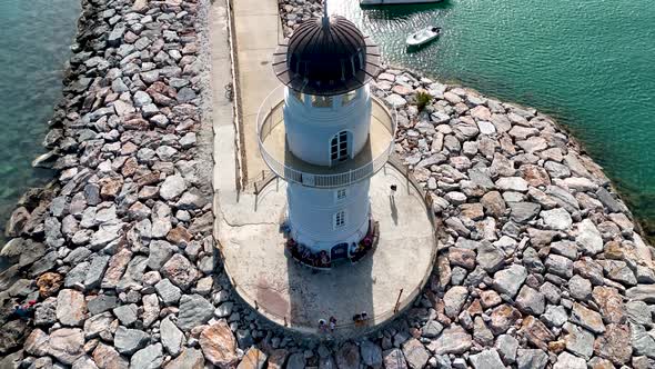 Lighthouse in the port aerial view Turkey Alanya 4 K