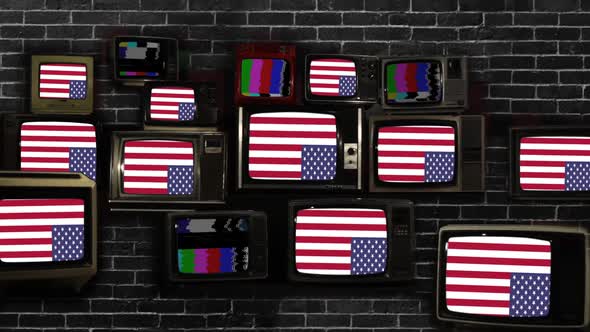 Upside Down American Flags on Retro TV Stack.